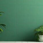 Plantes Sur Un Mur Vert Avec Plancher De Bois